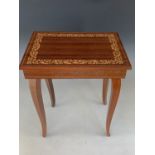 A late 20th Century Italian inlaid musical sewing table, 43 cm high, [UK P&P circa £30]