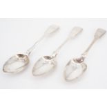 Three William IV silver fiddle pattern tea spoons by Joseph M Latimer of Newcastle