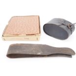 A 1950s faux reptile skin travelling writing case in original carton, together with a leather-