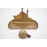 A Great War "trench art" lighter together with a Second World War brass dish backed by a