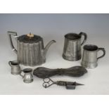 Period base metal domestic wares including 19th Century steel candle snuffers and tray
