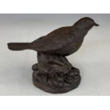 A Heredities cold-cast bronze song thrush, 10 cm