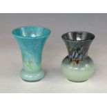 Two Scottish Monart / Vasart style glass vases, 9.5 cm and 10.5 cm