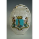 A Great War crested china Mills grenade bearing the arms of Whitley Bay