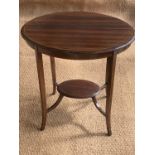 An Edwardian string-inlaid mahogany occasional table, 67 cm x 48 cm x 72 cm high, [UK P&P circa £