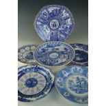 A quantity of Rington's blue and white wall plates, including "The Story of Tea" and a "