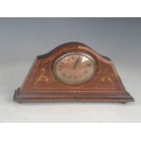 A small early 20th Century marquetry-inlaid mahogany mantle clock, 22 cm x 11 cm high
