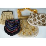 Four vintage beadwork purses, an Otto Glanz waist cincher belt and a Russian souvenir trinket box