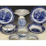 19th Century and later blue-and-white wares including a nested set of Adams' Tokio pattern bowls,