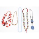 Vintage and contemporary costume bead necklaces including a blue opaline glass beads and vintage "