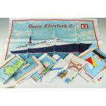 [ Ocean Liner ] A collection of mid 20th Century vintage marine-related tea towels including Royal