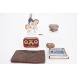 Sundry collectors' items including a bullion-embroidered wallet, small Staffordshire type military