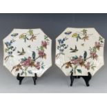 A pair of Victorian Wallis Gimson & Co Bloom pattern Aesthetic polygonal plates, 22 cm