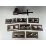 A Victorian stereoviewer together with a number of facsimile stereoviews of and taken from the