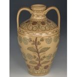 A large Portuguese hand-decorated amphora-form vase, 40 cm