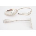 A George V child's silver spoon and pusher cutlery set