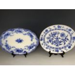 A Cauldon Meissen pattern blue-and-white ashet and one other Victorian ashet in the Florida pattern,