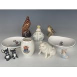 Sundry ceramic kitsch and other ornaments including a Beswick Beneagles miniature whisky decanter