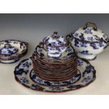 A quantity of Victorian "Derby" pattern gilt-enriched flow-blue dinnerware