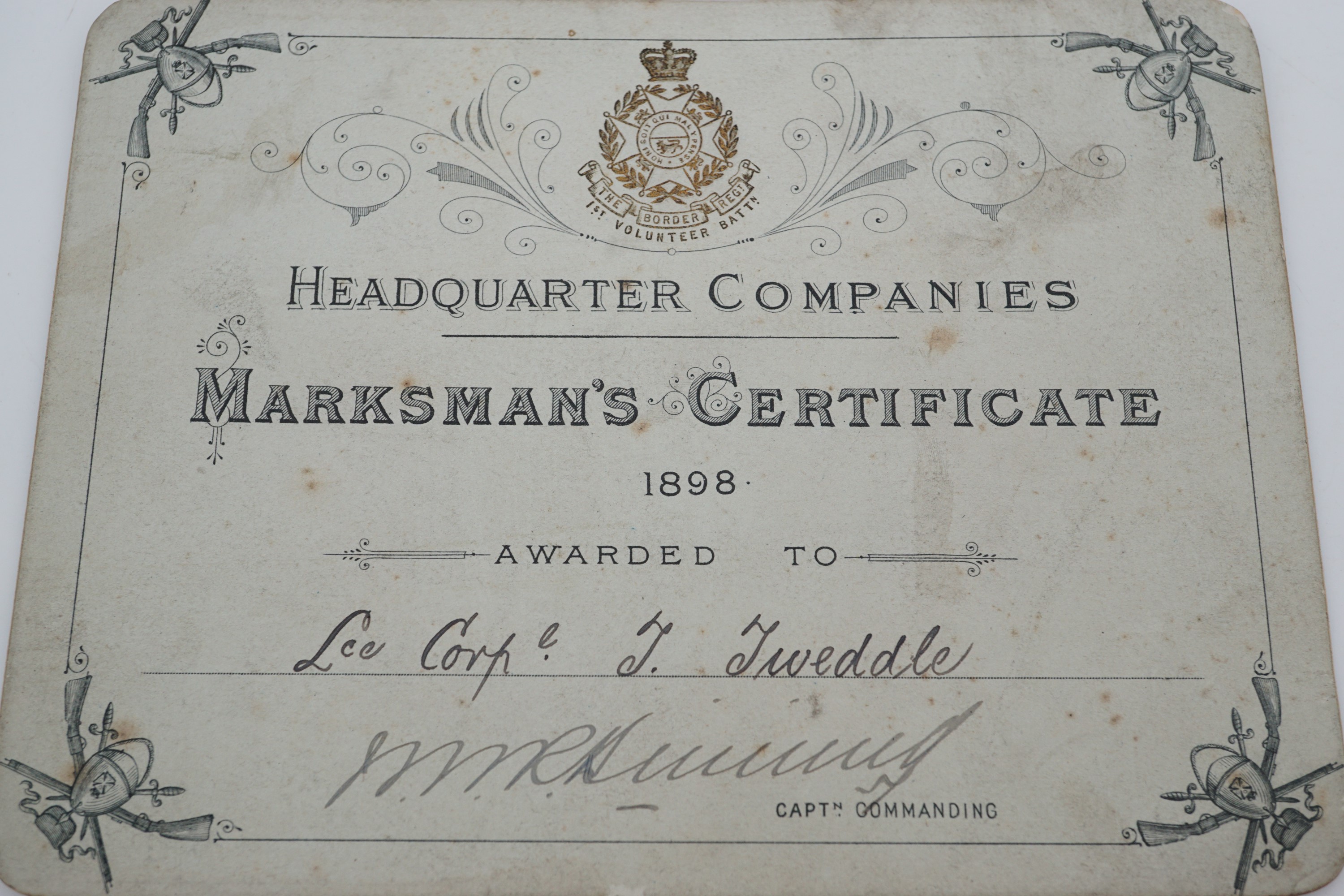 Three Victorian 1st Battalion Border Regiment marksmanship prize award certificate cards - Image 2 of 4