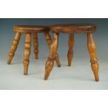 Two small turned beech wood stools, tallest 24 cm, [UK P&P circa £25]