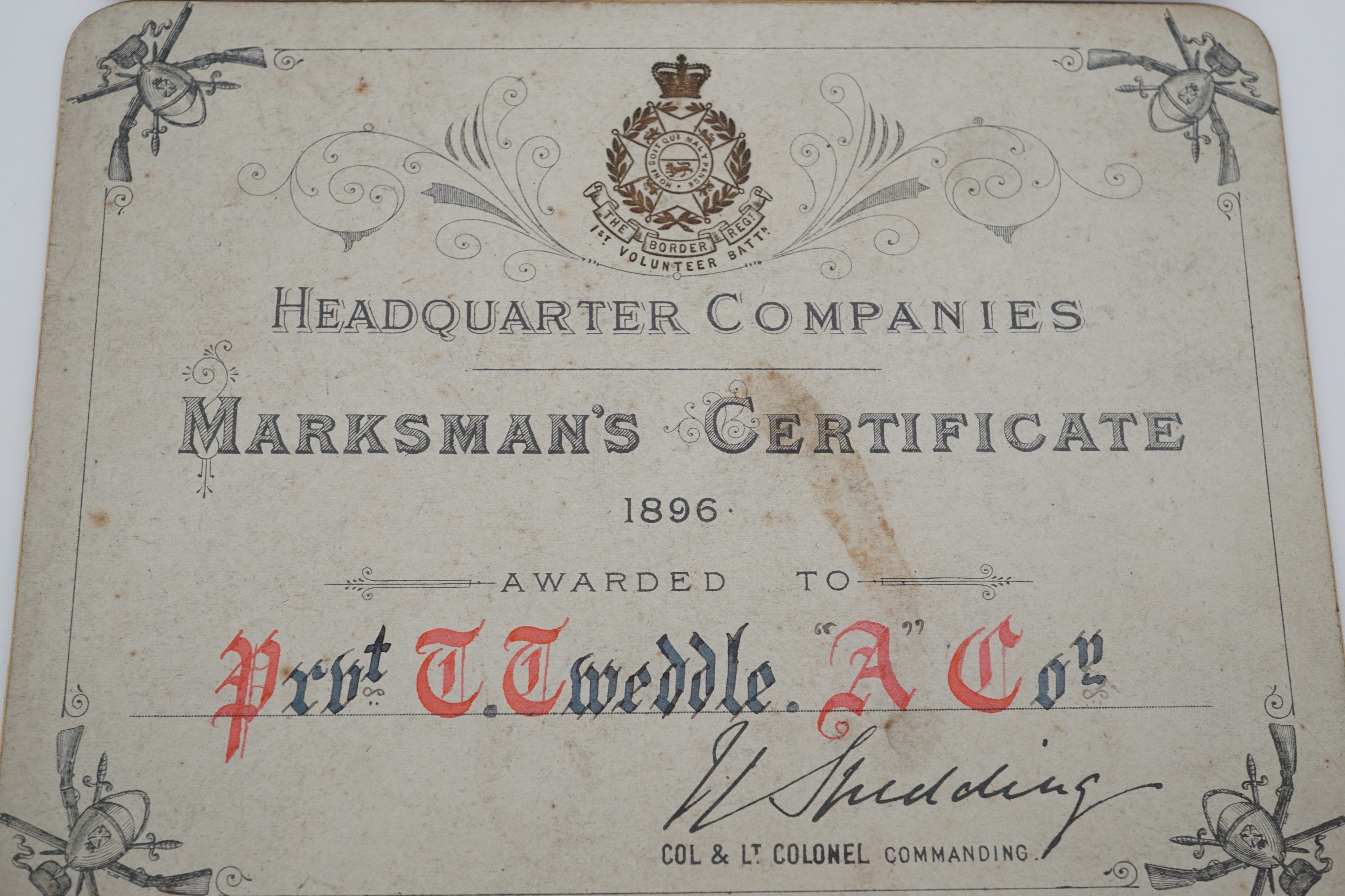 Three Victorian 1st Battalion Border Regiment marksmanship prize award certificate cards - Image 4 of 4