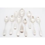 Sundry Victorian silver fiddle pattern tea spoons and a dessert spoon by Josiah Williams & Co /