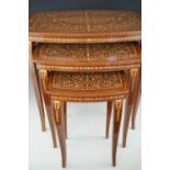 A late 20th Century Italian nest of three inlaid tables, [UK P&P circa £35]