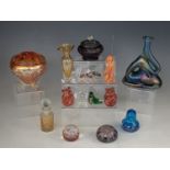 A Gibraltar Crystal small vase, a Maltese Mtarfa glass perfume bottle or decanter, paperweights,