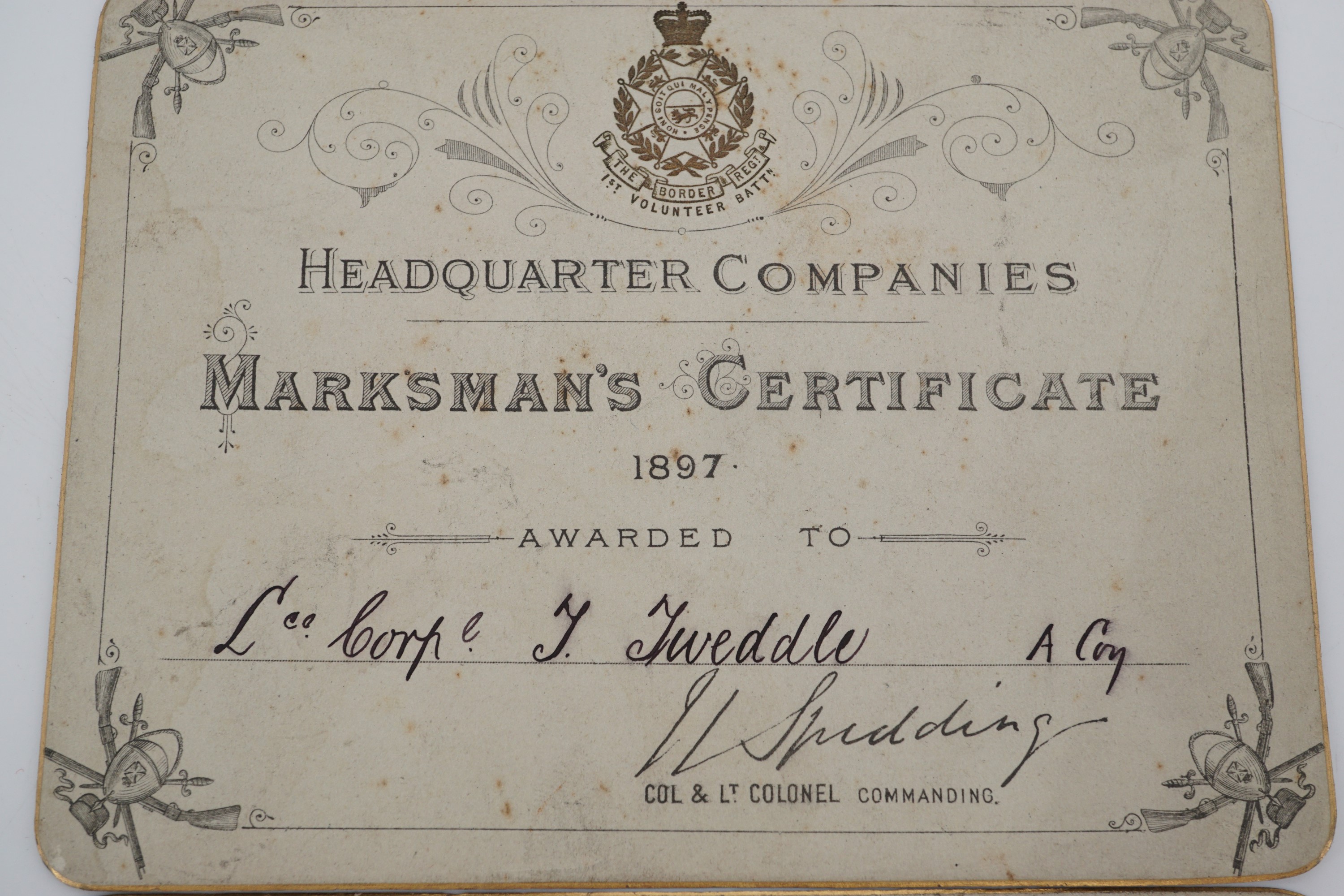 Three Victorian 1st Battalion Border Regiment marksmanship prize award certificate cards - Image 3 of 4