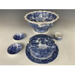 Spode Italian ware comprising a footed bowl, butter pail (hairline crack), two pin dishes and a