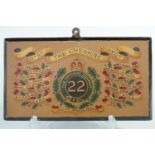 An early 20th Century 1st Battalion The Cheshire Regiment hand painted plaque, being a