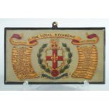An early 20th Century 1st Battalion North Lancashire Regiment hand painted plaque, being a