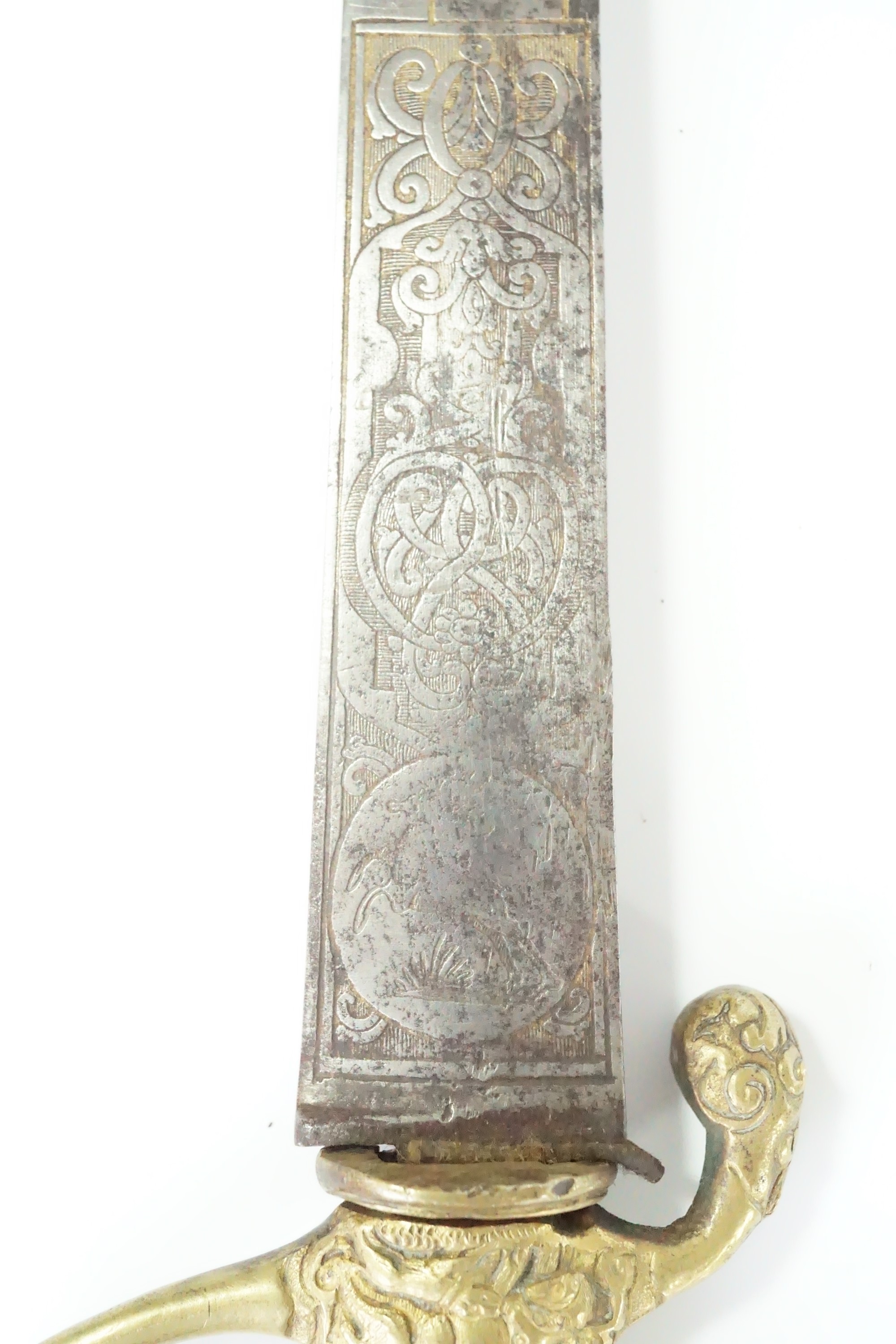 A fine 18th Century hunting sword, the single-edged and single-fullered blade decorated with - Image 8 of 8