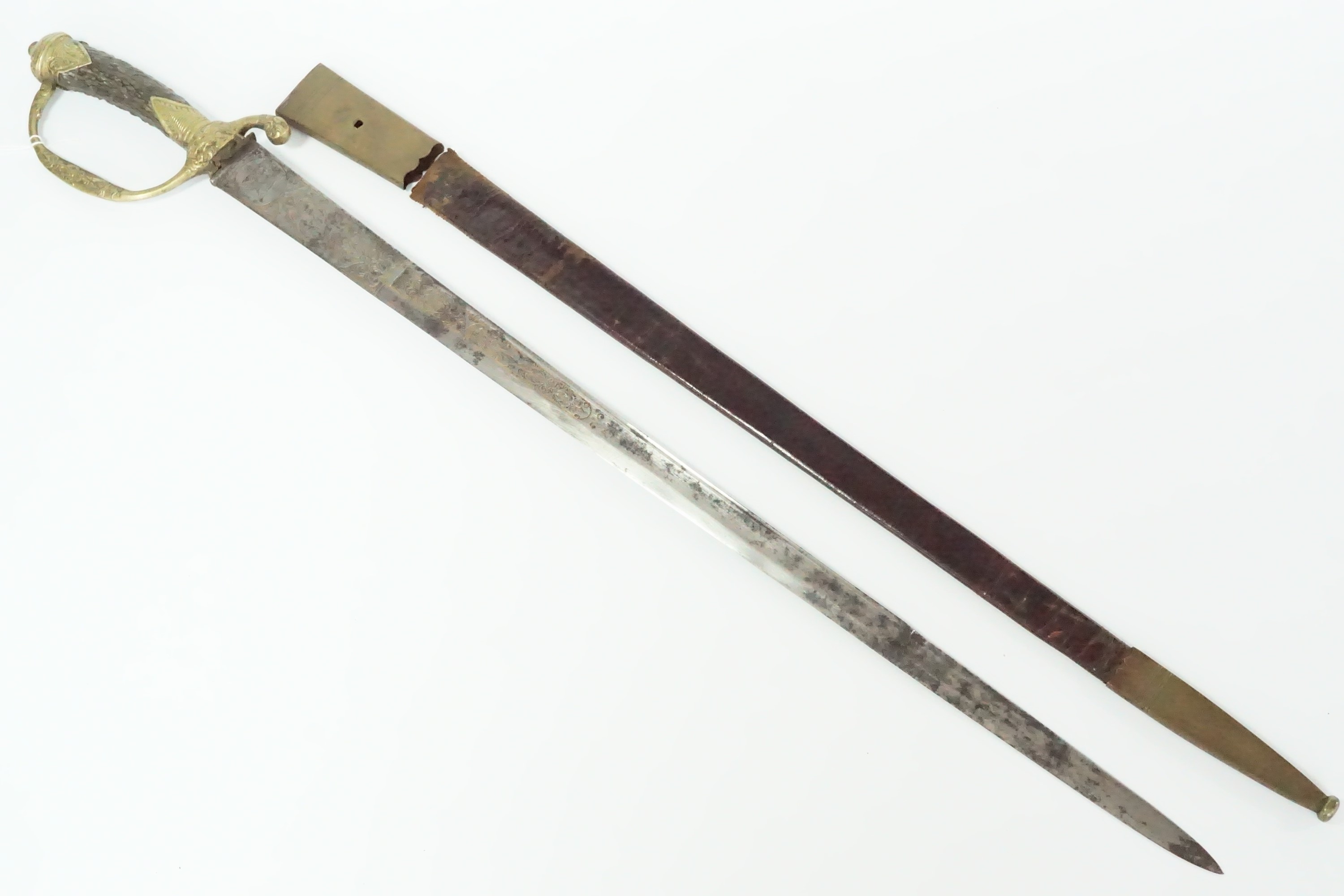 A fine 18th Century hunting sword, the single-edged and single-fullered blade decorated with