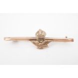 A Great War RAF yellow metal sweetheart brooch, stamped 9 ct and tested as gold, 4 cm, 1.4 g