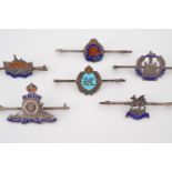 Five various Great War / Second World War enamelled white metal sweetheart brooches, each marked "