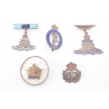 Six various Second World War enamelled white metal sweetheart brooches, (tested as silver)