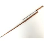 A Victorian white-metal mounted bamboo sward / dagger stick, having a fullered triangular-section