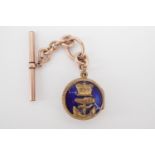 A Victorian Royal Navy enamelled watch chain fob and T-bar