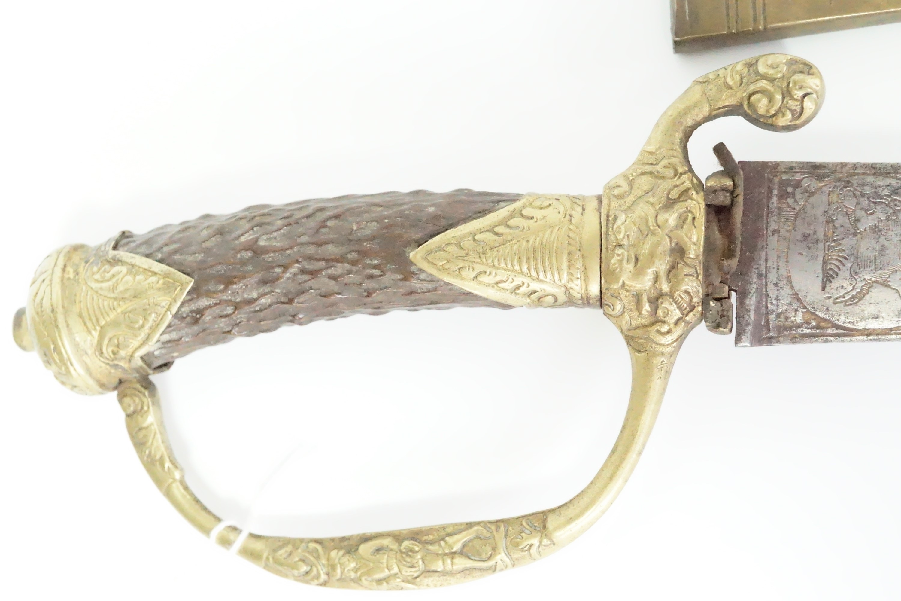 A fine 18th Century hunting sword, the single-edged and single-fullered blade decorated with - Image 2 of 8