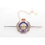 A Great War diamond-set and enamelled yellow and precious white metal Royal Engineers sweetheart
