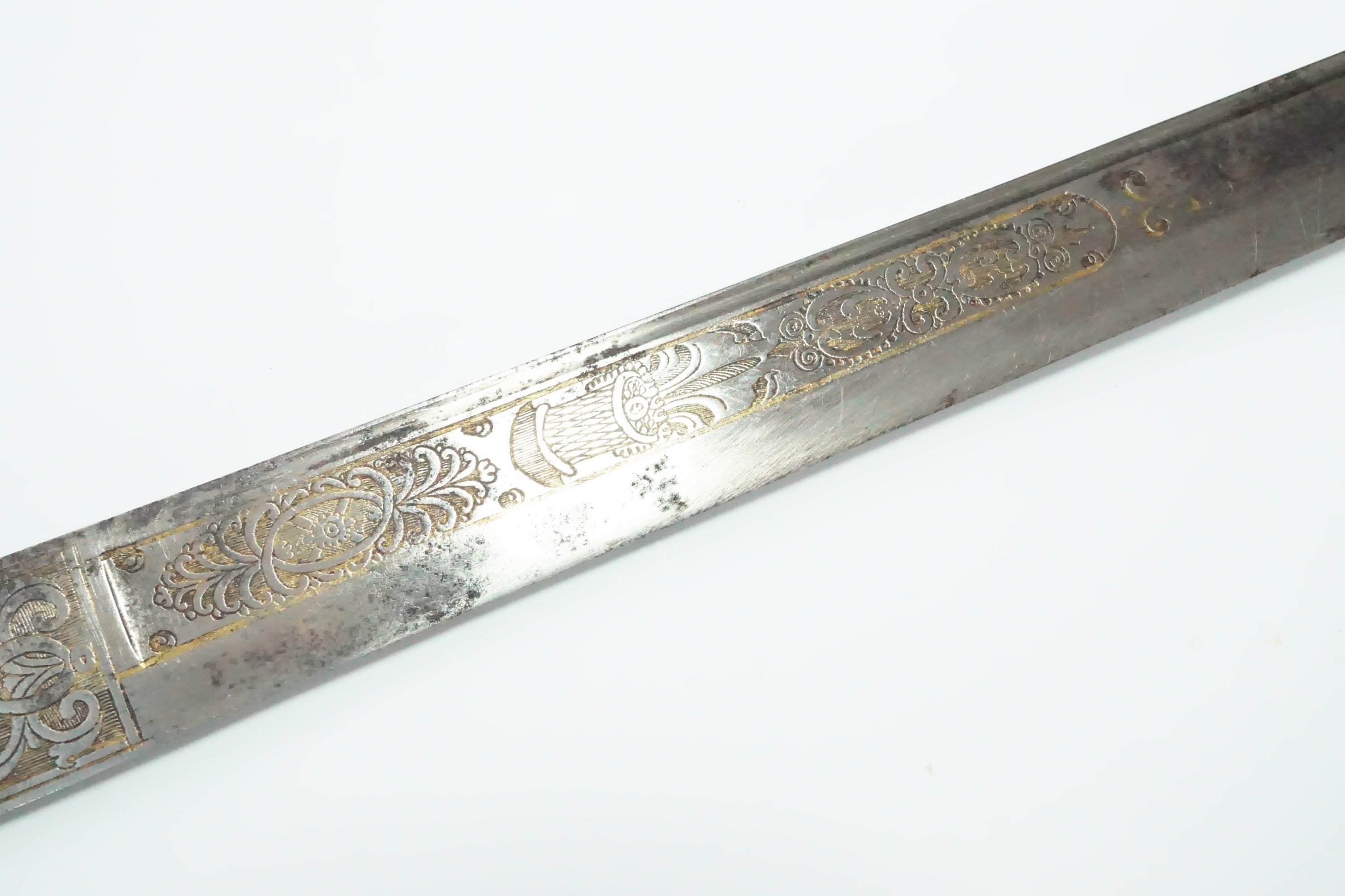 A fine 18th Century hunting sword, the single-edged and single-fullered blade decorated with - Image 6 of 8