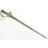 An 18th Century hunting hanger, having a tapering single-edged and single-fullered blade, the