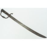 A mid 17th Century hanger, having a curved multi-fullered blade with saw back, bearing the struck