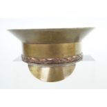 A Great War trench art copper and brass tobacco box modelled as a British army service dress cap,