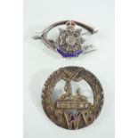 A Great War enamelled white metal Border Regiment and South Wales Borderers sweetheart brooches