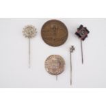 Two German Third Reich day badges together with TeNo and German Labor stick pins