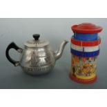 A Coronation money box and a Festival of Britain teapot