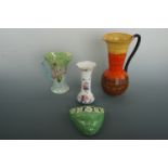 A Maling wall pocket, Crown Stafford Penang vase, Empire Ivory Ware and Arthur Wood jugs